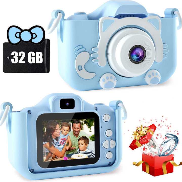 Kids Selfie Camera;  Kids Camera Toys For 3-12 Year Old Boys/Girls; Kids Digital Camera With Video; Christmas Birthday Festival Gifts For Kids ; 32GB SD Card