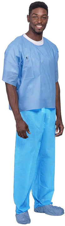 Disposable Blue Pants. Pack of 10 Polypropylene 35 GSM Adult Scrub Pants Medium. 10 Pairs of Non-Sterile Trousers with Waist Ties. Unisex PPE Clothing. Breathable; Durable Medical Scrubs.