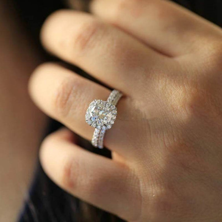 2ps/set 925 Silver Round Cut AAA Zircon Diamond Bride Engagement Wedding Rings Set Size 5-12