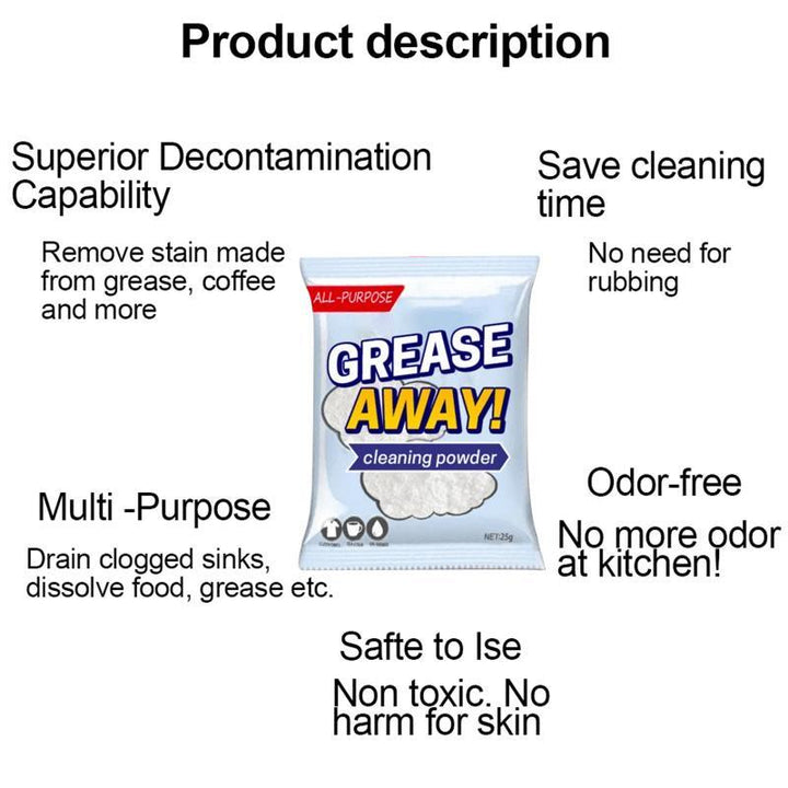 2PCS Grease Away Powder Cleaner Powerful Cleaners Home Kitchern Sink Detergent Sodium Bicarbonate Grease Away Powder