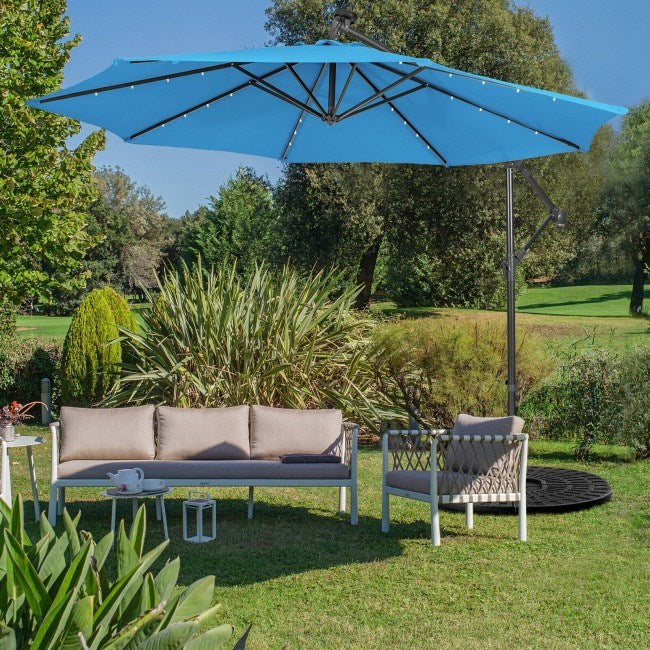 10 Feet Patio Solar Powered Cantilever Umbrella with Tilting System