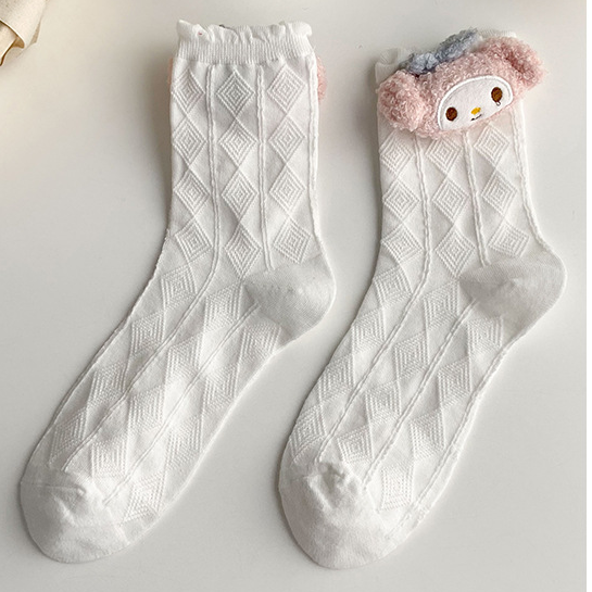 Sanrio Women's Socks Hello Kitty Kuromi Mymelody High Quality Fashion Mid Tube Jk Kawaii Breathable Cute Stockings Girl Gift