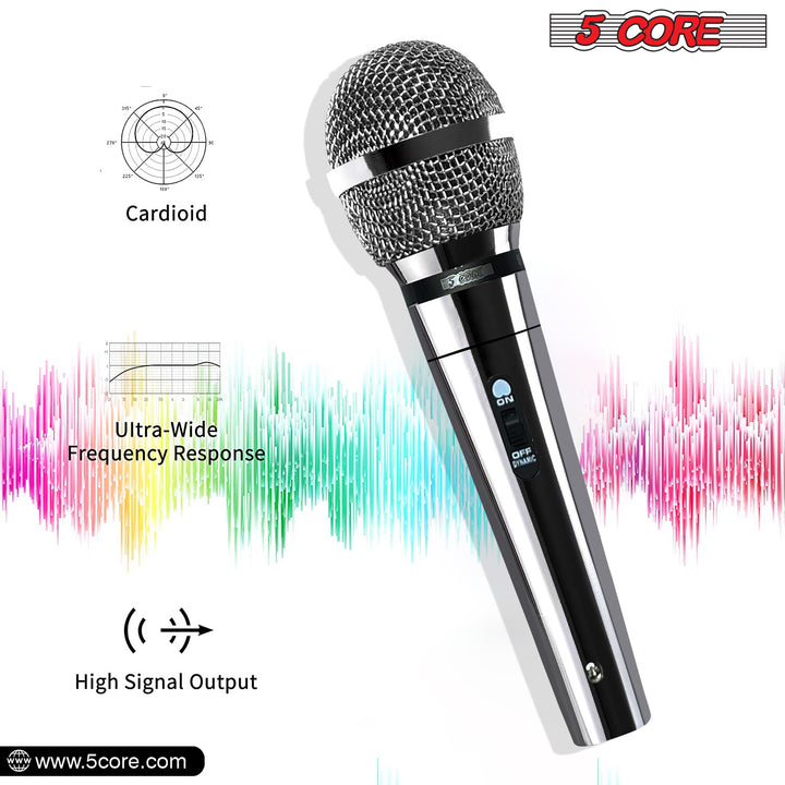 5 CORE Microphone Dynamic Vocal Handheld Mic Cardioid Unidirectional Microfono w On Off Switch + XLR Audio Cable for Singing Karaoke Public Speaking & Parties - PM 111 CH