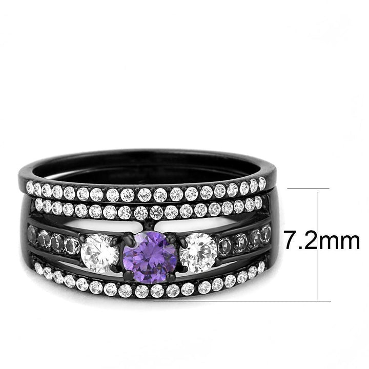 DA001 - IP Black(Ion Plating) Stainless Steel Ring with AAA Grade CZ in Amethyst