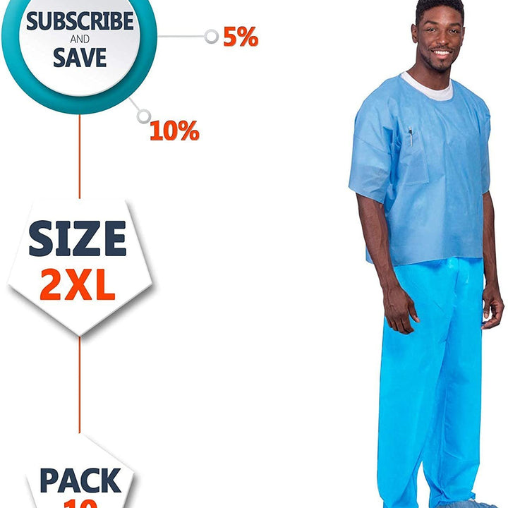 Disposable Blue Pants. Pack of 10 Polypropylene 35 GSM Adult Scrub Pants Medium. 10 Pairs of Non-Sterile Trousers with Waist Ties. Unisex PPE Clothing. Breathable; Durable Medical Scrubs.