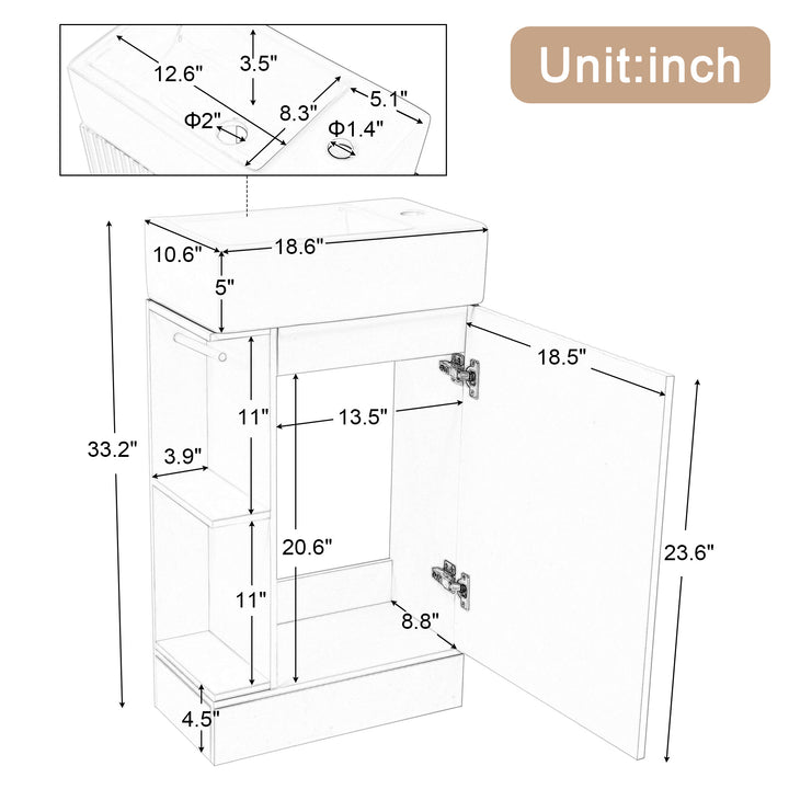 18.6\\\" Bathroom Vanity with Sink, Bathroom Vanity Cabinet with Two-tier Shelf, Left or Right Orientation