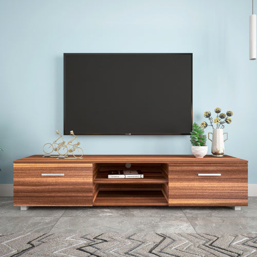 Walnut TV Stand for 70 Inch TV Stands; Media Console Entertainment Center Television Table; 2 Storage Cabinet with Open Shelves for Living Room Bedroom