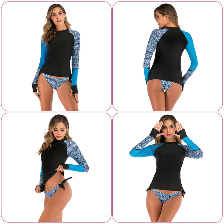 Women 2 Piece Long Sleeve Swimsuit Swim Shirt Bathing Wetsuit