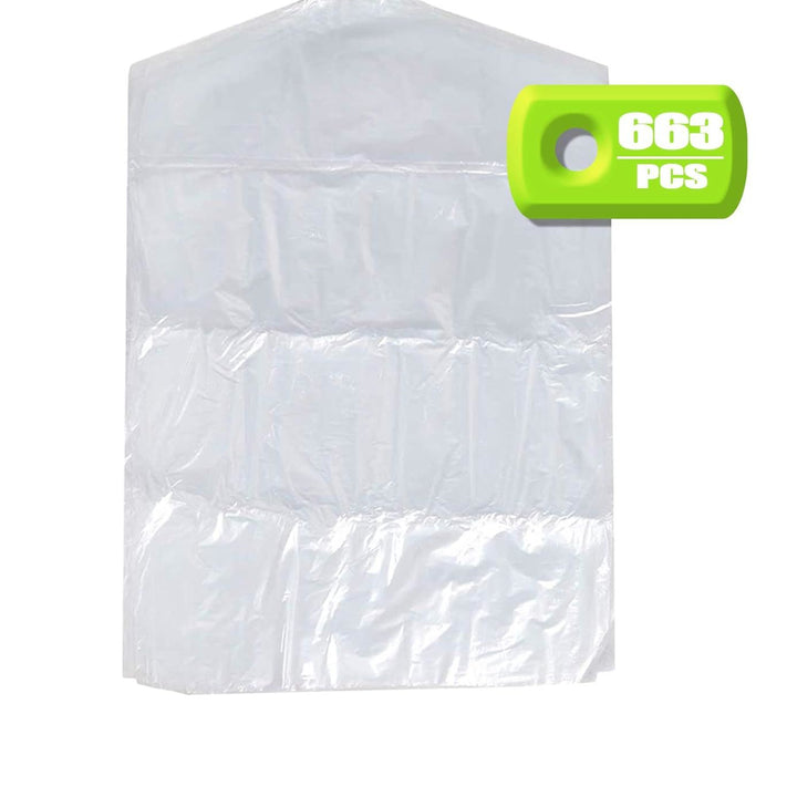 Roll of 663 Clear Garment Covers for Dry Cleaner 21 x 4 x 38 Poly 0.5 mil Storage Bags for Clothes with Hanger Holes 21x4x38 Hanging Suit Protector; Travel Wedding Trip; Sloped Shoulders