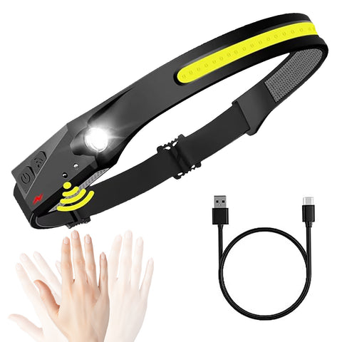 Rechargeable LED Headlamp ,COB230° Wide Beam Head Lamp , 5 Modes of Lightweight Head lamp with Motion Sensors, Type-C USB Charging Headlamps,Suitable for Night Running,Fishing, Cycling, Repairing
