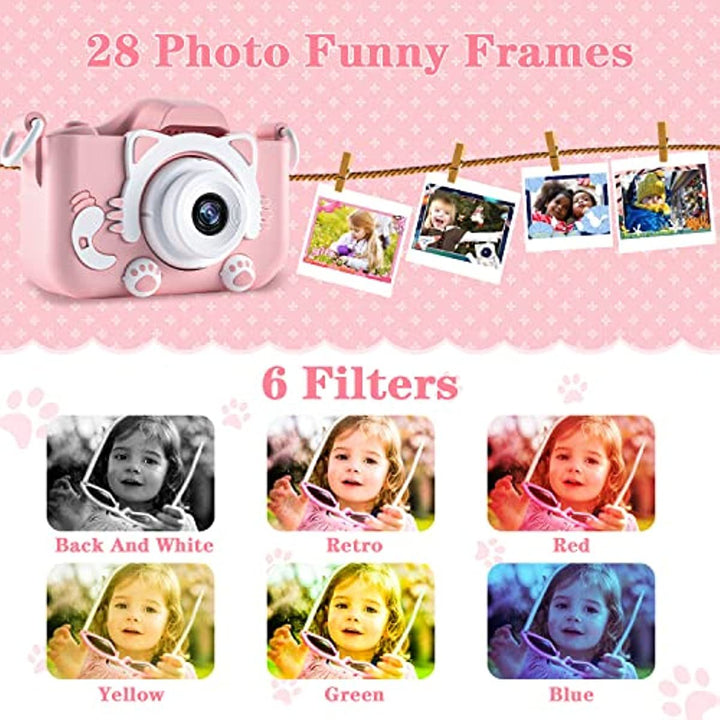 Kids Selfie Camera;  Kids Camera Toys For 3-12 Year Old Boys/Girls; Kids Digital Camera With Video; Christmas Birthday Festival Gifts For Kids ; 32GB SD Card