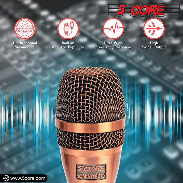 5 CORE Professional Dynamic Vocal Microphone Neodymium Cardioid Unidirectional Handheld Mic for Singing Karaoke Steel Mesh Grille Metal Body With ON Off Switch + 16ft Detachable Cable + Clip + Bag