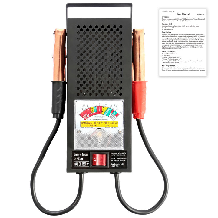 Battery Load Tester 6-12V 100A Battery Tester with Heavy Duty Insulated Copper Clips Carrying Handle for Automotive Repair