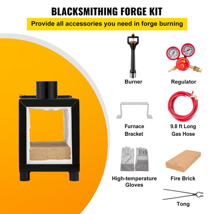 Propane Knife Forge, Blacksmithing Forge with Single Burner, Portable Propane Forge with Single Durable Door, Large Capacity Farrier Forge, Square Propane Burner Forge for Knife and Tool Making