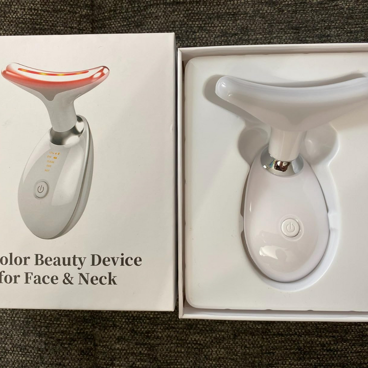 Red Light Therapy for Face, 7 Color LED Face Skin Rejuvenation for Face & Neck Beauty Device, Deplux Neck Tightening Device, Glossy White