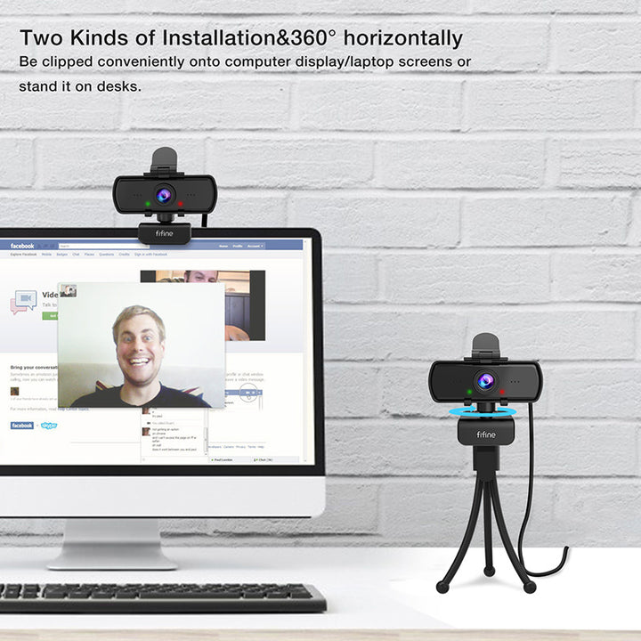 FIFINE 1440p Full HD PC Webcam with Microphone; tripod; for USB Desktop &amp; Laptop; Live Streaming Webcam for Video Calling-K420