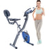 Folding Exercise Bike; Fitness Upright and Recumbent X-Bike with 10-Level Adjustable Resistance; Arm Bands and Backrest