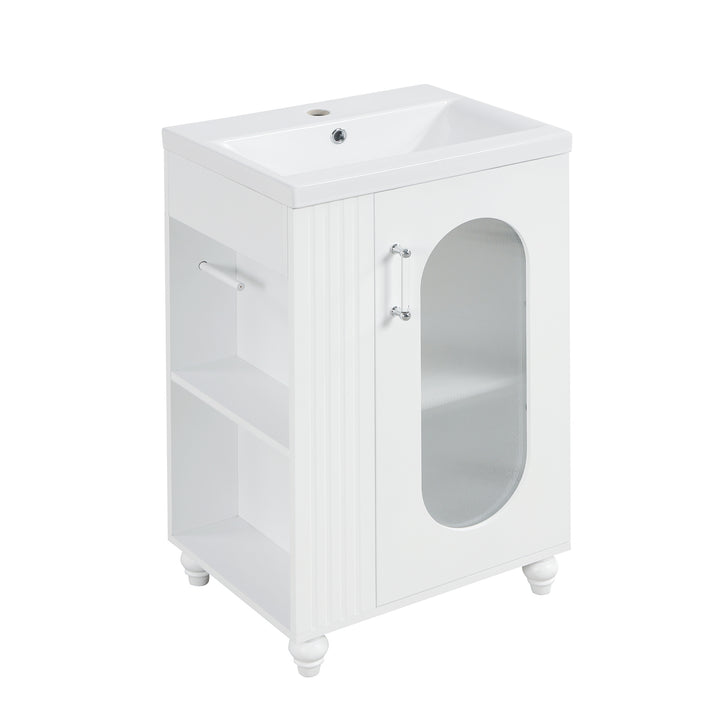 20" Bathroom Vanity with Sink, Bathroom Vanity Cabinet with Two-tier Shelf, Adjustable Shelf, Solid Wood and MDF