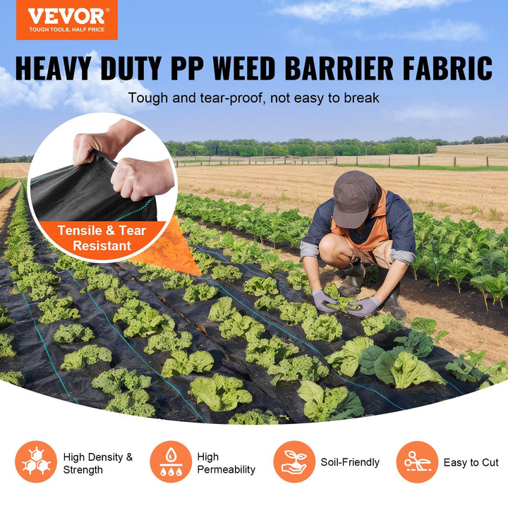 VEVOR Weed Barrier Landscape Fabric, 3*100FT Heavy Duty Garden Weed Fabric, Woven PP Weed Control Fabric, Driveway Fabric, Geotextile Fabric for Landscaping, Ground Cover, Weed Blocker Weed Mat, Black