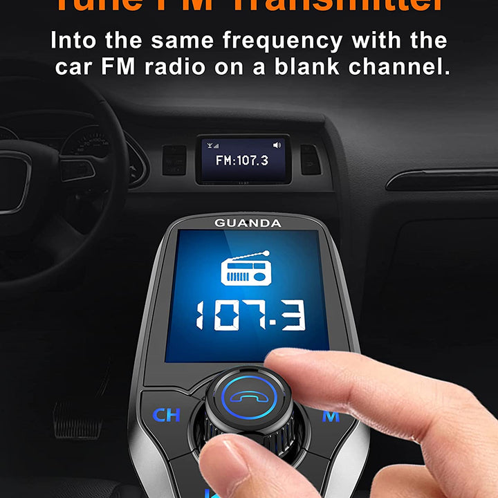 Bluetooth FM Transmitter in-Car Wireless Radio Adapter Kit W 1.8" Color Display Hands-Free Call AUX in/Out SD/TF Card USB Charger PD 20W for All Smartphones Audio Players