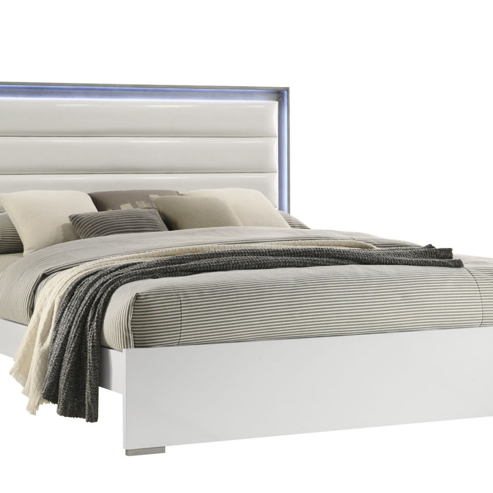 Olivia Contemporary Style Queen Bed Made with LED Headboard & Wood in White