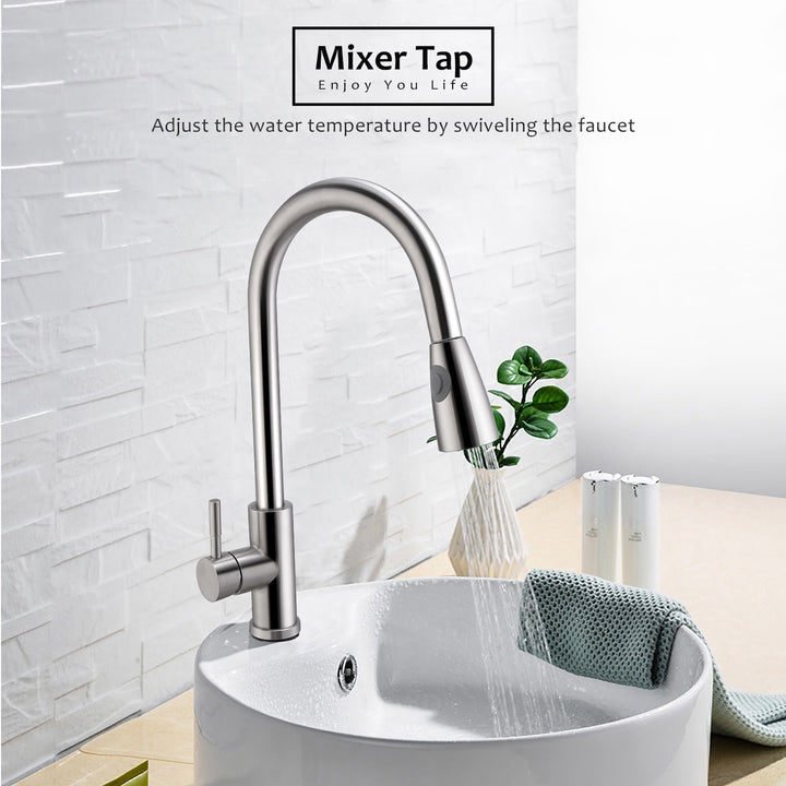 Kitchen Faucets Single Handle Kitchen Sink Faucet Brushed Nickel Stainless Steel Pulldown Head Faucet