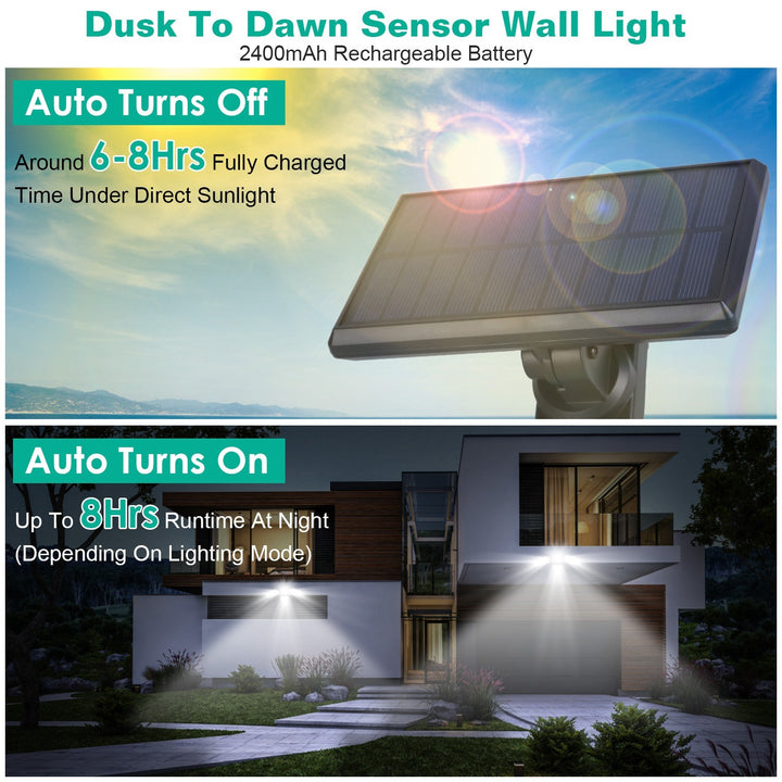 Solar Powered Wall Lights Outdoor Motion Sensor Lamps with Separate Solar Panel 4 Adjustable Heads 333Pcs Beads 120° Sensing Angle Remote Control Waterproof Lights for Yard Front Door Porch Garage