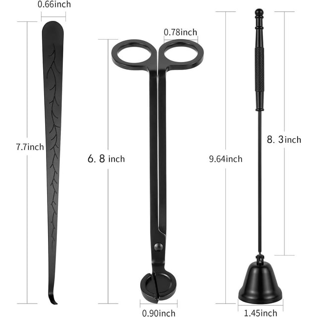 Arroyner 3-Pack Candle Accessory Set, Candle Wick Trimmer, Bell Shaped Candle Wick Dipper, Candle Snuffer, Oil Lamp Scissor Cutter Tool with Gift Package(Black)