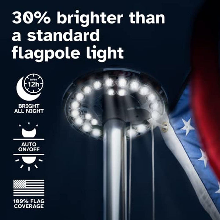 Deluxe Flag Pole Light Solar Powered - 1300 Lumen Solar Light for Flagpole - Light Up American Flag Outdoor with Solar Flag Pole Light from Dusk to Dawn for 12+ Hours; Silver Flag Light