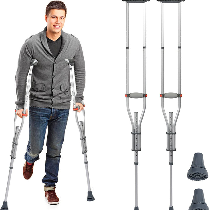 1 Pair Forearm Crutches, Universal Aluminum Non-Slip Crutches with Adjustable Height and Turning Arm Cuffs