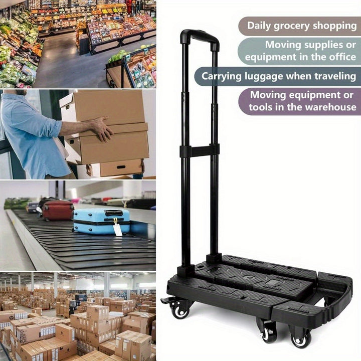 Folding Luggage Cart, Hand Truck, Dolly Cart, Ideal for Travel, Moving, Shopping, and Package Delivery in Offices and More (500lbs Heavy Duty with 6 Wheels)