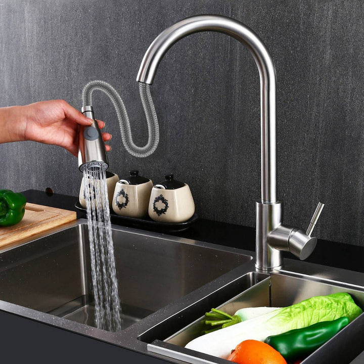 Kitchen Faucets Single Handle Kitchen Sink Faucet Brushed Nickel Stainless Steel Pulldown Head Faucet