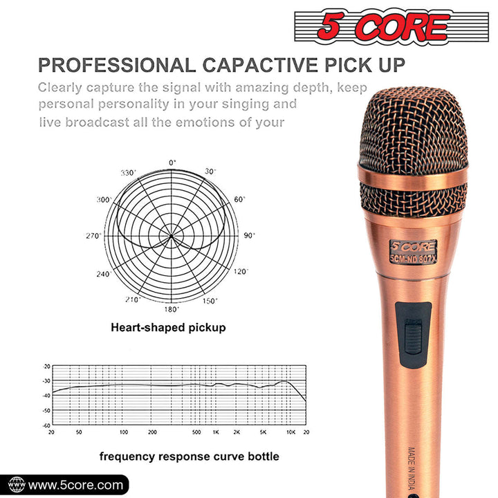 5 CORE Professional Dynamic Vocal Microphone Neodymium Cardioid Unidirectional Handheld Mic for Singing Karaoke Steel Mesh Grille Metal Body With ON Off Switch + 16ft Detachable Cable + Clip + Bag