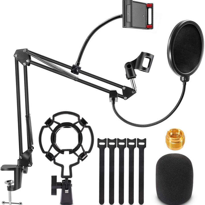 Microphone Stand; Mic arm Desk Adjustable Suspension Boom Scissor for Blue Yeti Snowball &amp; Other Mics for Professional Streaming