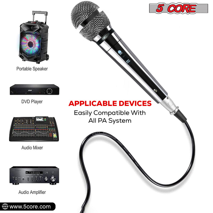 5 CORE Microphone Dynamic Vocal Handheld Mic Cardioid Unidirectional Microfono w On Off Switch + XLR Audio Cable for Singing Karaoke Public Speaking & Parties - PM 111 CH