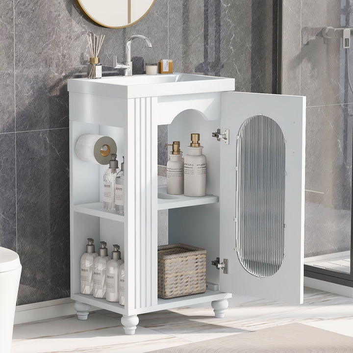 20" Bathroom Vanity with Sink, Bathroom Vanity Cabinet with Two-tier Shelf, Adjustable Shelf, Solid Wood and MDF