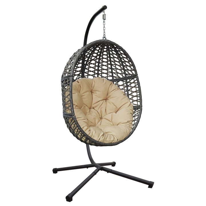 Wicker Hanging Swing Chair;  Rattan Hanging Egg Chair with Durable Stand and Waterproof Cushion for Outdoor Garden or Indoor Living Room