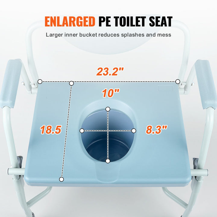 VEVOR Commode Chair, Bedside Commode with Drop-Down Arms and Detachable Backrest, 5-Level Adjustable Height, 7L Removable Bucket, Easy to Assemble, 1000LBS Capacity, Portable Toilet for Adults Seniors