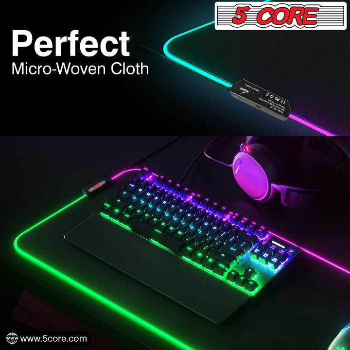 5 CORE Large RGB Gaming Mouse Pad Non-Slip Rubber Base, Waterproof 11.8 x 9.8 Inch LED Desk Mouse Mat Glowing 12 Modes Durable Stitched Edges, Great for Office and Gaming MP 300 RGB