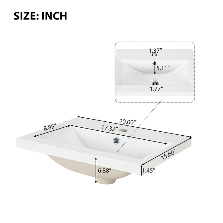 20" Bathroom Vanity with Sink, Bathroom Vanity Cabinet with Two-tier Shelf, Adjustable Shelf, Solid Wood and MDF