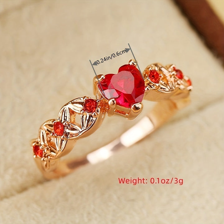 Shiny Red Heart Shape Zircon Promise Ring Sweet Wedding Band Engagement / Valentines Day Gift Jewelry