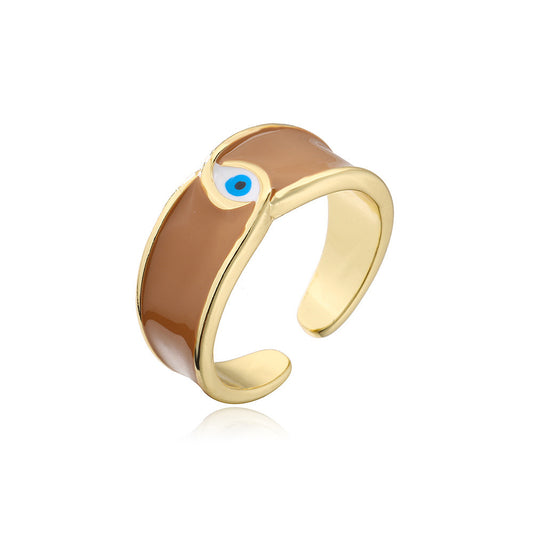 Copper Plating Real Gold Oil Drop Devil's Eye Ring Girl