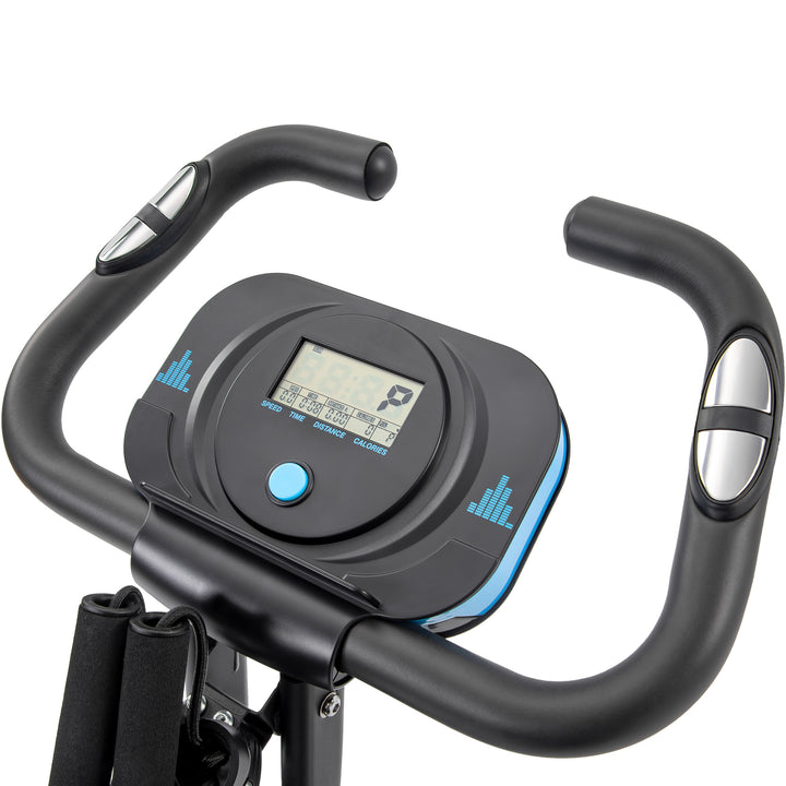 Folding Exercise Bike; Fitness Upright and Recumbent X-Bike with 10-Level Adjustable Resistance; Arm Bands and Backrest