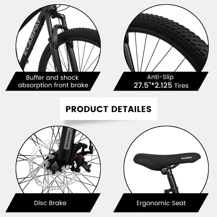 2757 MTB Bike 27 inch Mountain Bike 21 Speeds, Suspension Fork, Aluminum Frame Disc-Brake for Men Women Mens MTB Bicycle Adlut Bike