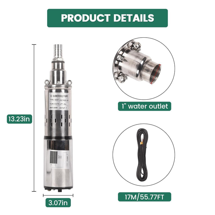 Deep Well Submersible Pump,Stainless Steel Water Pump,for Industrial, Irrigation & Home Use