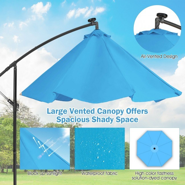 10 Feet Patio Solar Powered Cantilever Umbrella with Tilting System