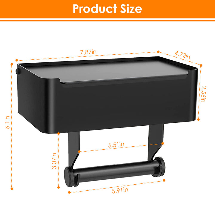 Toilet Paper Holder with Flushable Wipes Dispenser Wall Mount Stainless Steel Matte Black Toilet Paper Holder with Shelf for Bathroom