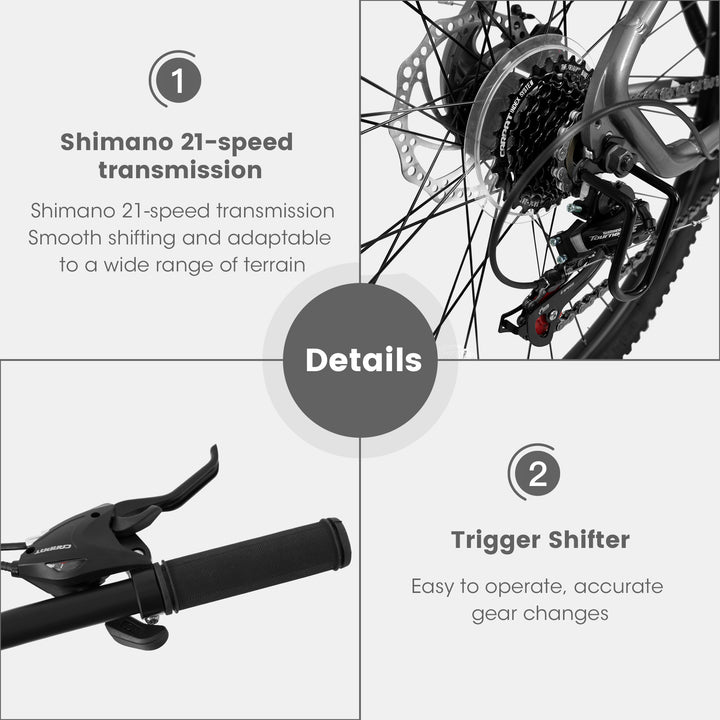 2757 MTB Bike 27 inch Mountain Bike 21 Speeds, Suspension Fork, Aluminum Frame Disc-Brake for Men Women Mens MTB Bicycle Adlut Bike