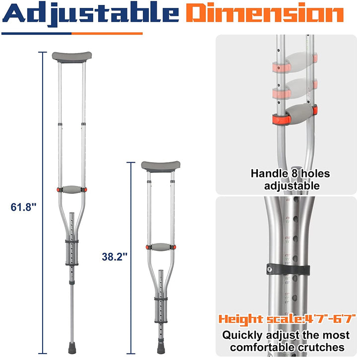 1 Pair Forearm Crutches, Universal Aluminum Non-Slip Crutches with Adjustable Height and Turning Arm Cuffs