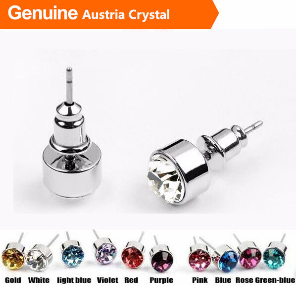 Wholesale 10pairs/Lot Men/Women Cool Stud Earrings Round Cute Austria Crystal 18K Platinum Plated Screw back Piercing Earrings Jewelry